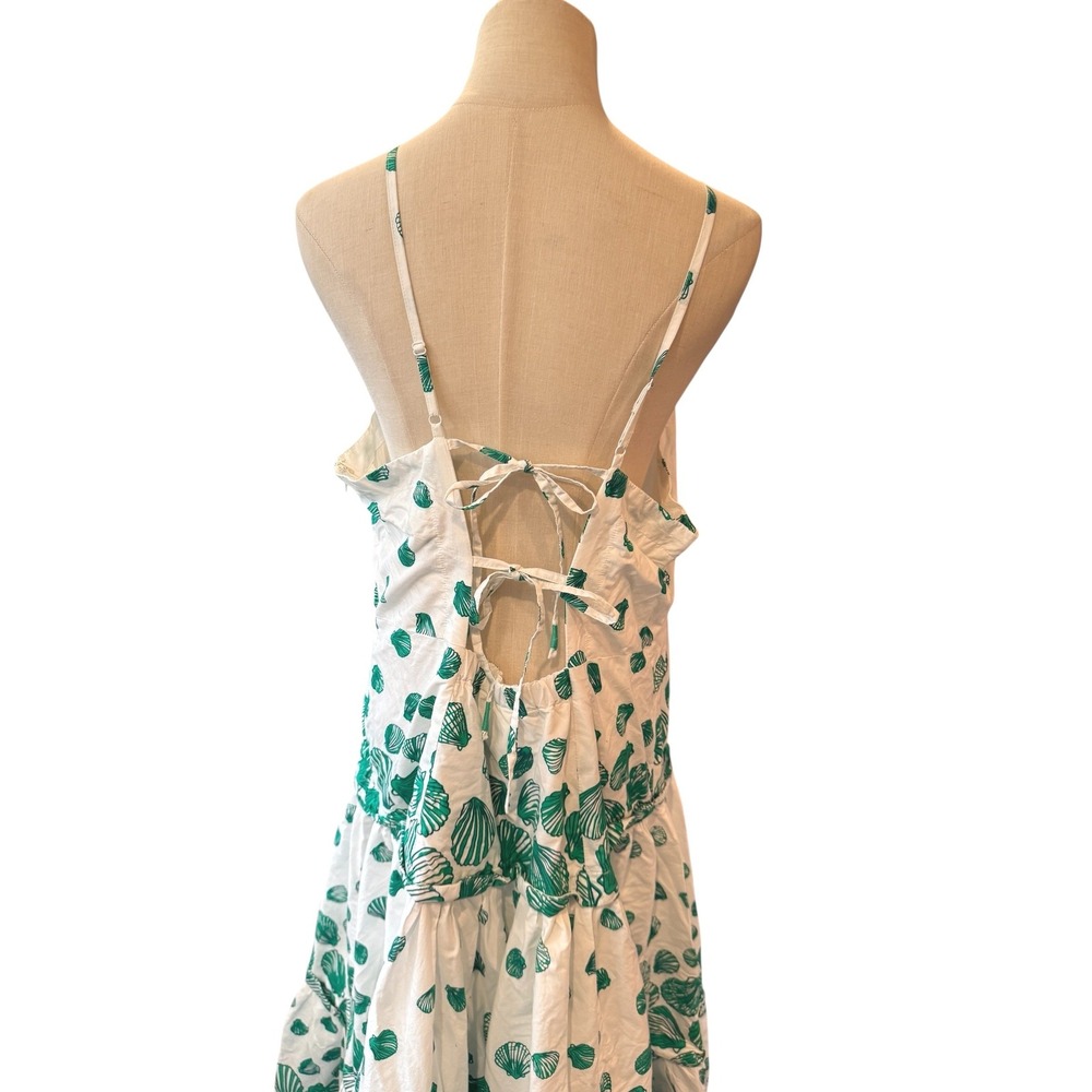 Anthropologie Green White Seashell Print Tiered Maxi Dress Halter Strappy Back - Picture 5 of 9